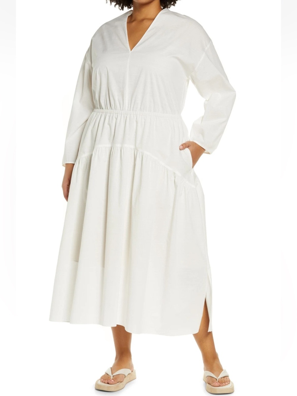Vince Double V Neck Long Sleeve Cotton Dress